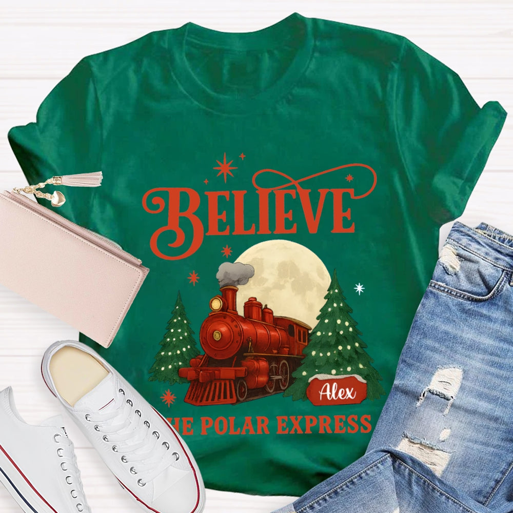 Personalized Name Believe The Polar Express Christmas Tree T-shirt