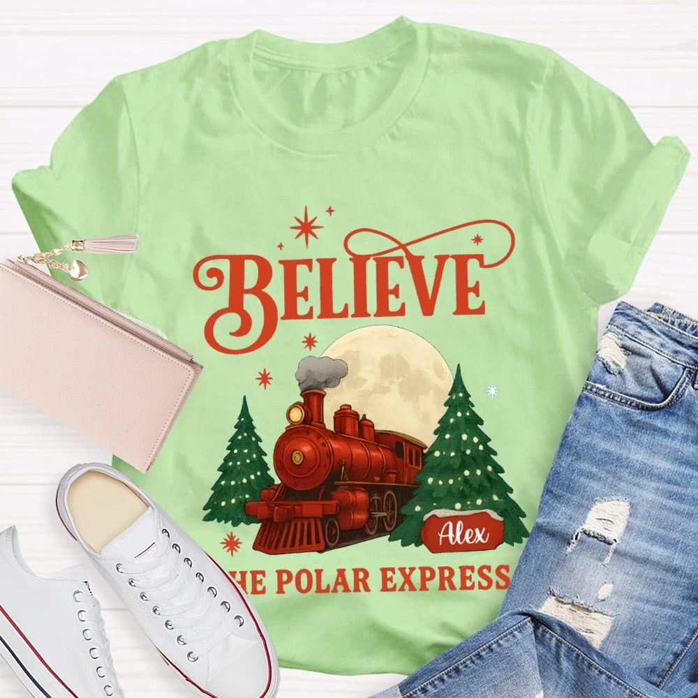 Personalized Name Believe The Polar Express Christmas Tree T-shirt