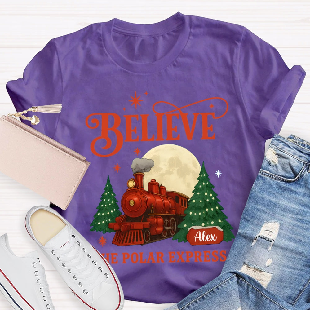Personalized Name Believe The Polar Express Christmas Tree T-shirt
