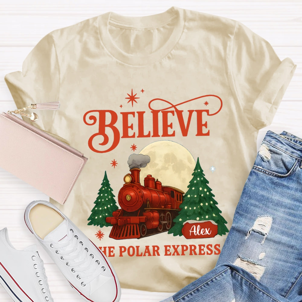 Personalized Name Believe The Polar Express Christmas Tree T-shirt