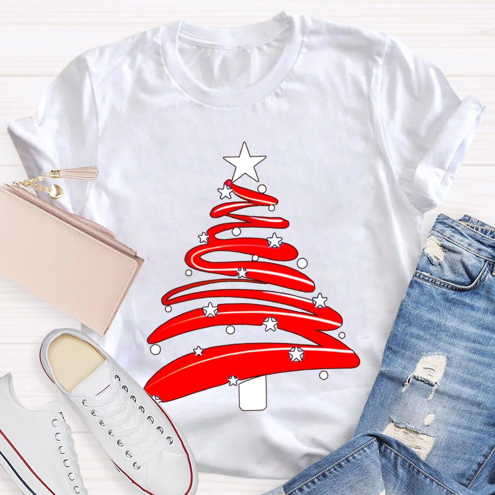 Red Christmas Tree And Stars Merry Christmas T-shirt