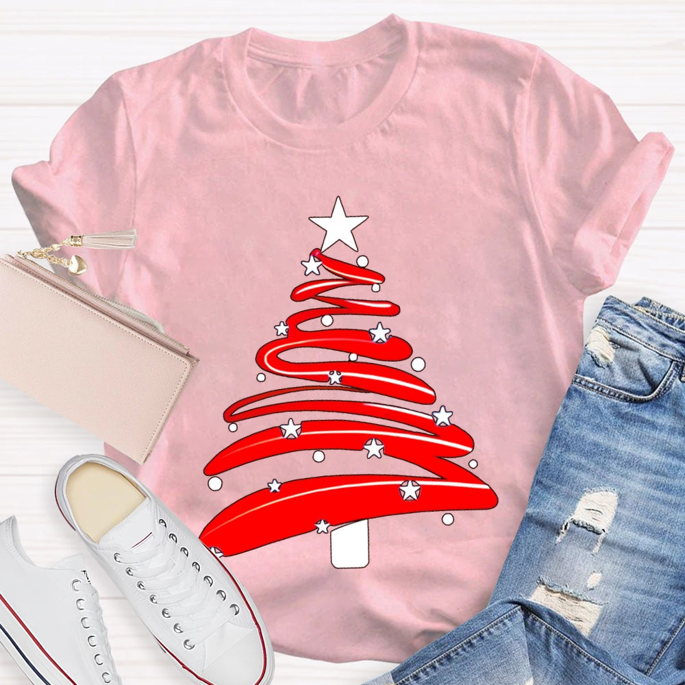 Red Christmas Tree And Stars Merry Christmas T-shirt