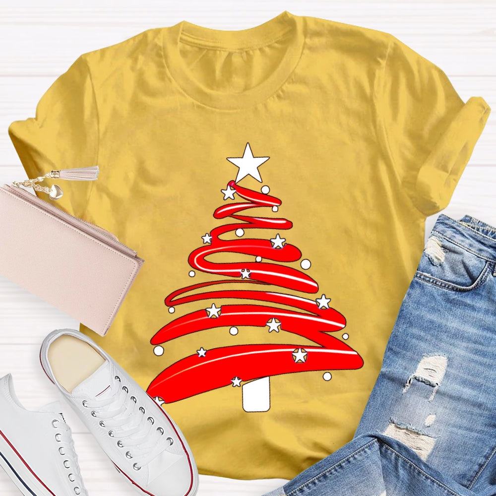 Red Christmas Tree And Stars Merry Christmas T-shirt