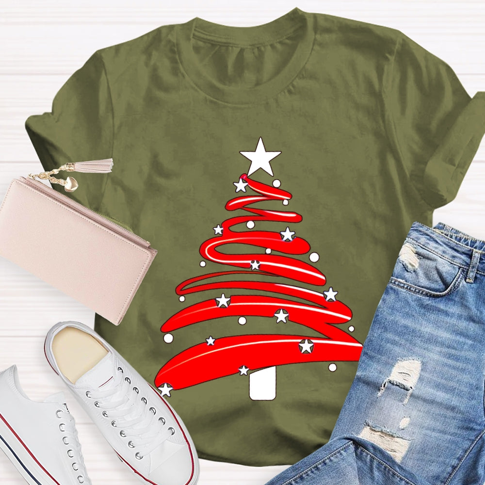 Red Christmas Tree And Stars Merry Christmas T-shirt