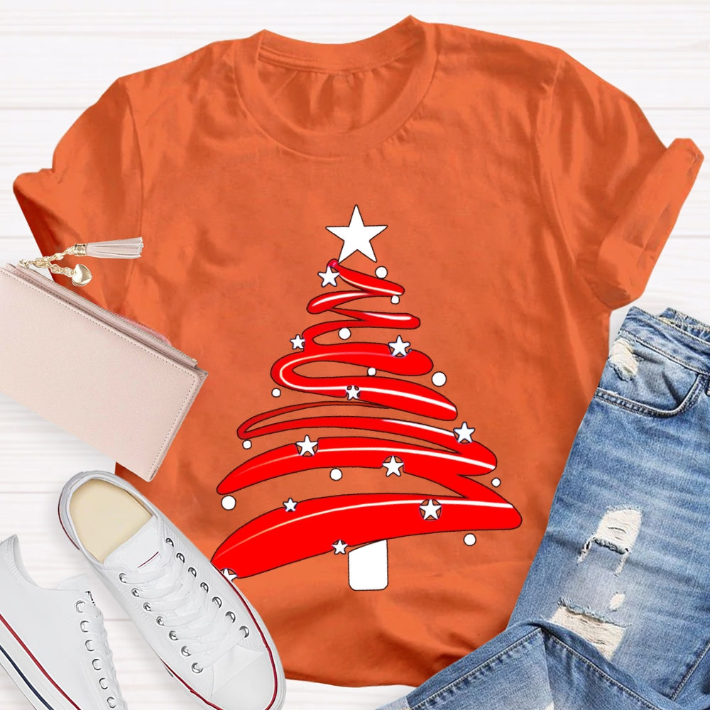 Red Christmas Tree And Stars Merry Christmas T-shirt