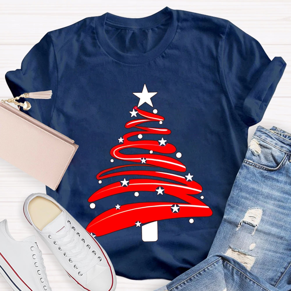 Red Christmas Tree And Stars Merry Christmas T-shirt