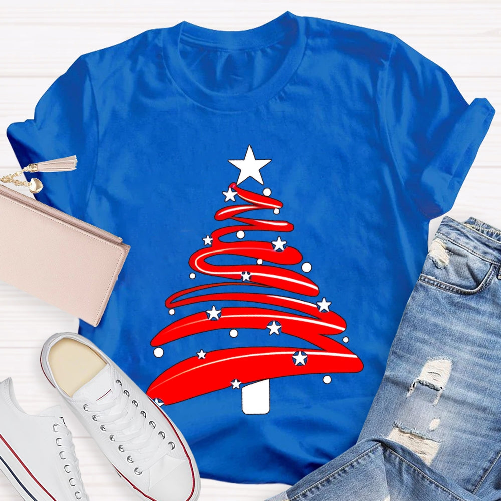 Red Christmas Tree And Stars Merry Christmas T-shirt