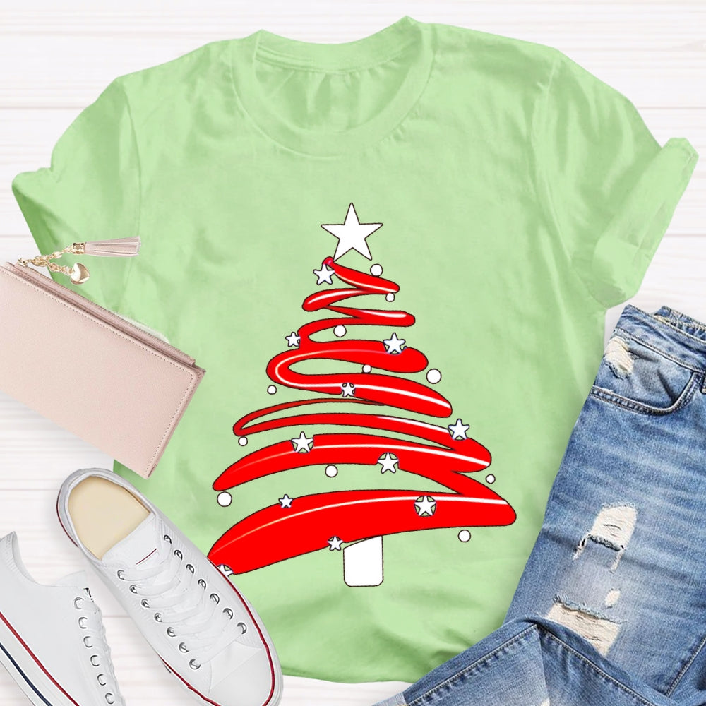 Red Christmas Tree And Stars Merry Christmas T-shirt
