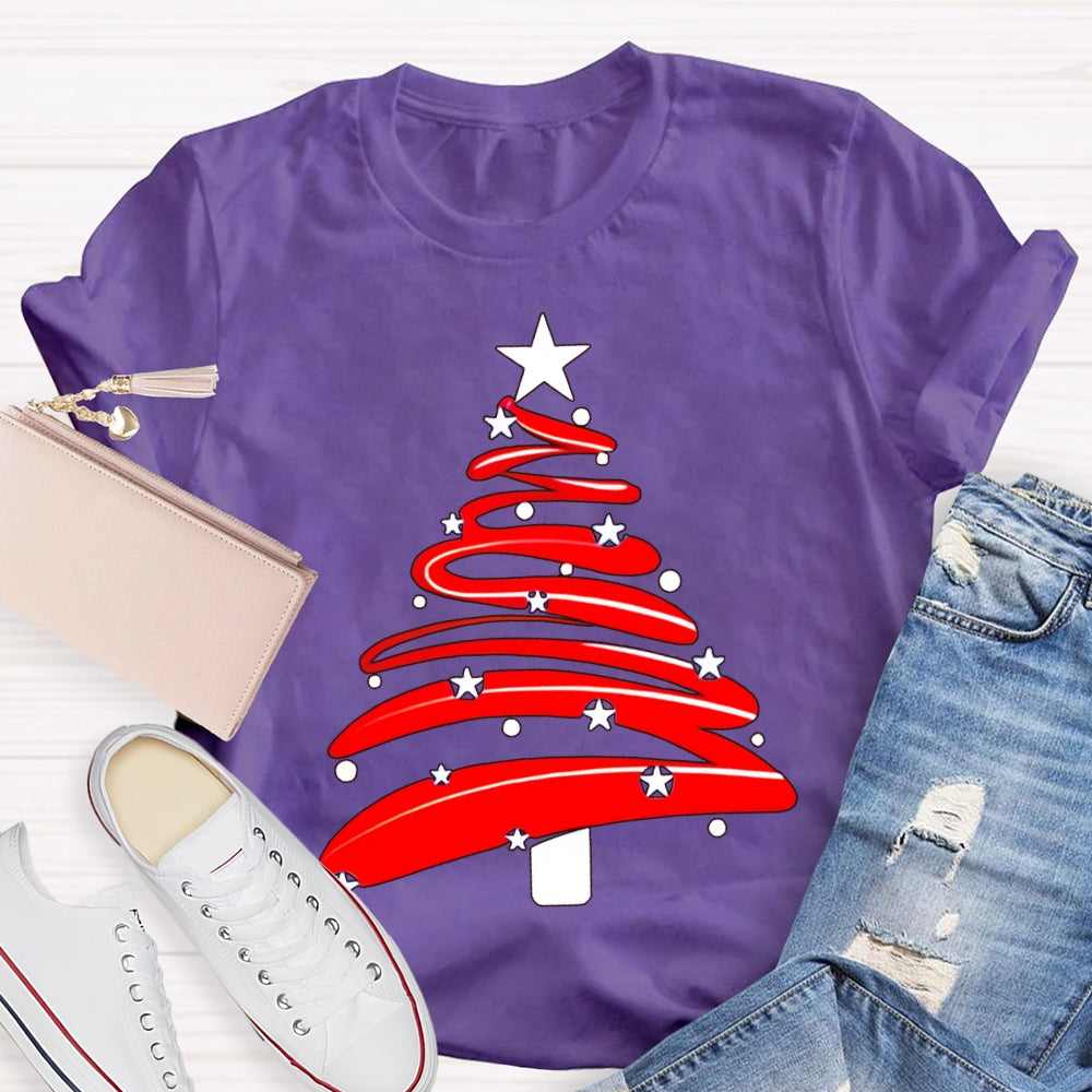 Red Christmas Tree And Stars Merry Christmas T-shirt