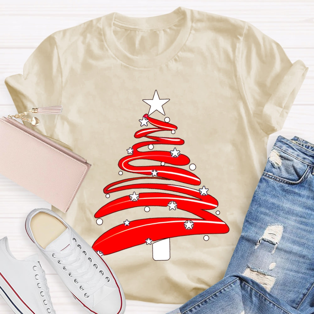 Red Christmas Tree And Stars Merry Christmas T-shirt