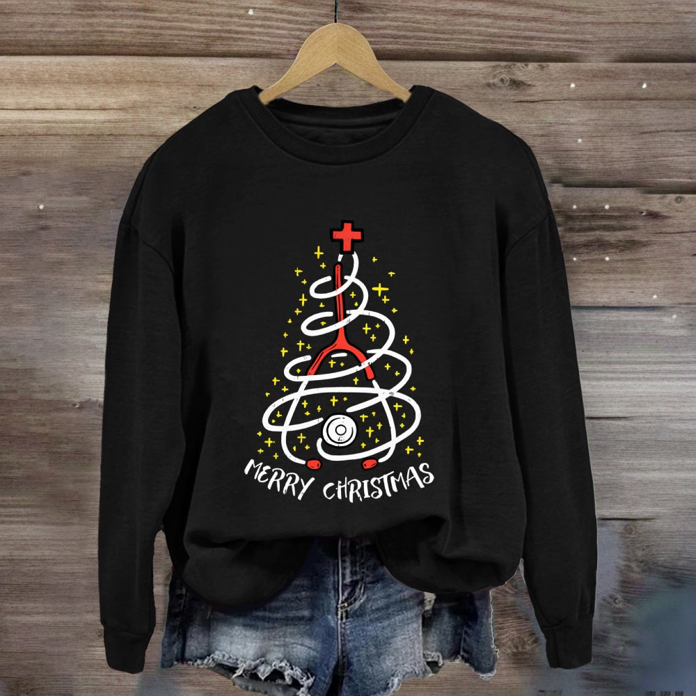 Merry Christmas Nurse Stethoscope Tree Sweatshirt