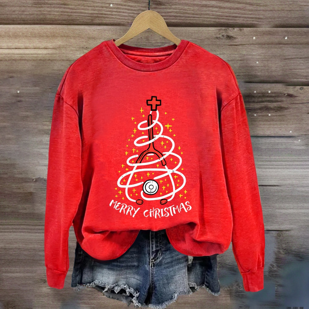 Merry Christmas Nurse Stethoscope Tree Sweatshirt
