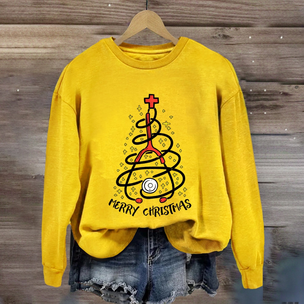 Merry Christmas Nurse Stethoscope Tree Sweatshirt
