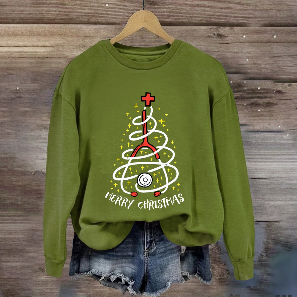 Merry Christmas Nurse Stethoscope Tree Sweatshirt