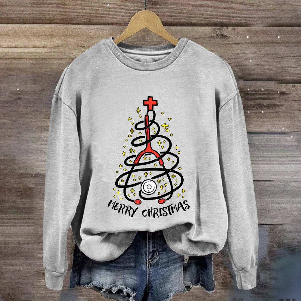 Merry Christmas Nurse Stethoscope Tree Sweatshirt