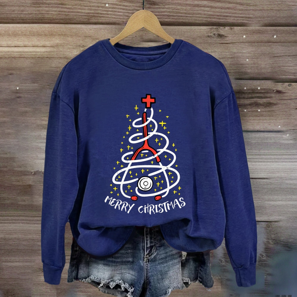 Merry Christmas Nurse Stethoscope Tree Sweatshirt