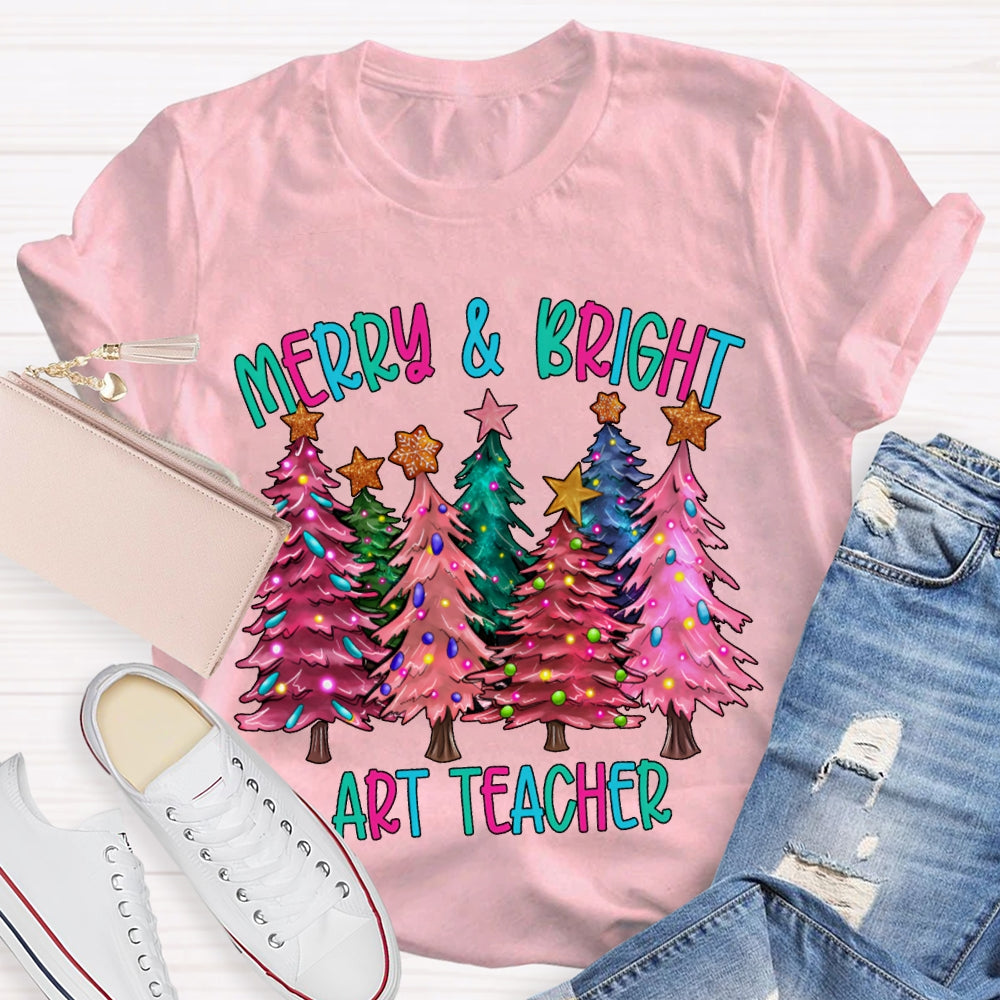 Merry And Bright Art Teacher Colorful Christmas Tree T-shirt