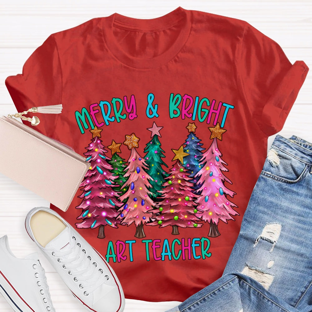 Merry And Bright Art Teacher Colorful Christmas Tree T-shirt