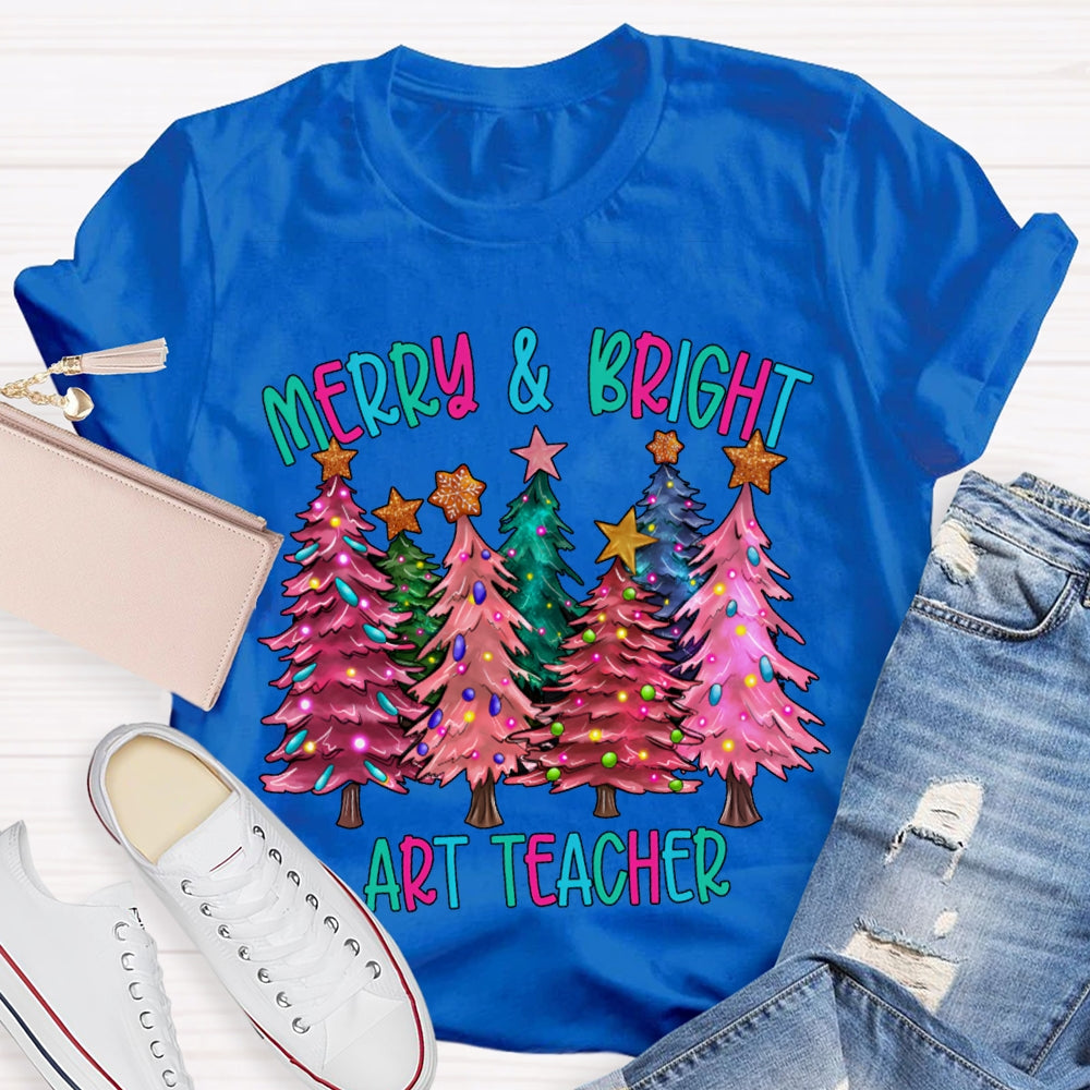 Merry And Bright Art Teacher Colorful Christmas Tree T-shirt