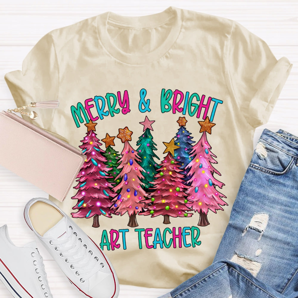 Merry And Bright Art Teacher Colorful Christmas Tree T-shirt