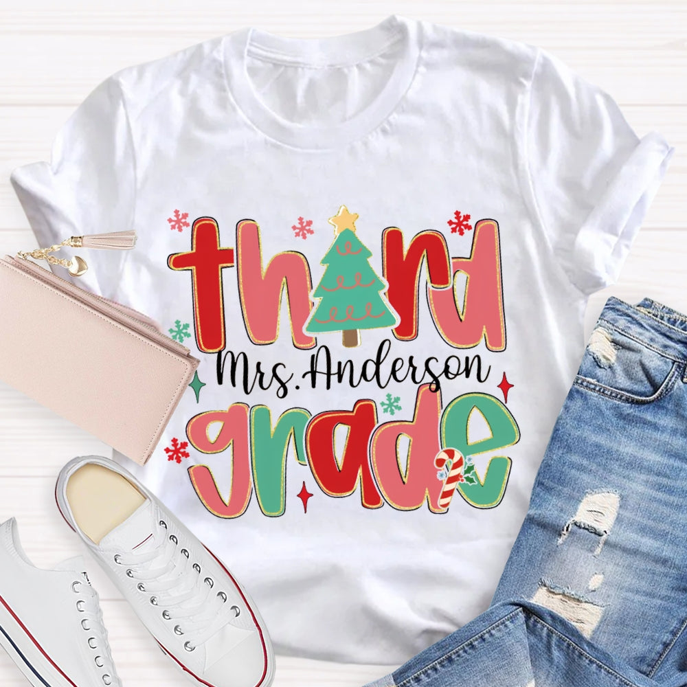Personalized Name And Grade Teacher Christmas Tree T-shirt