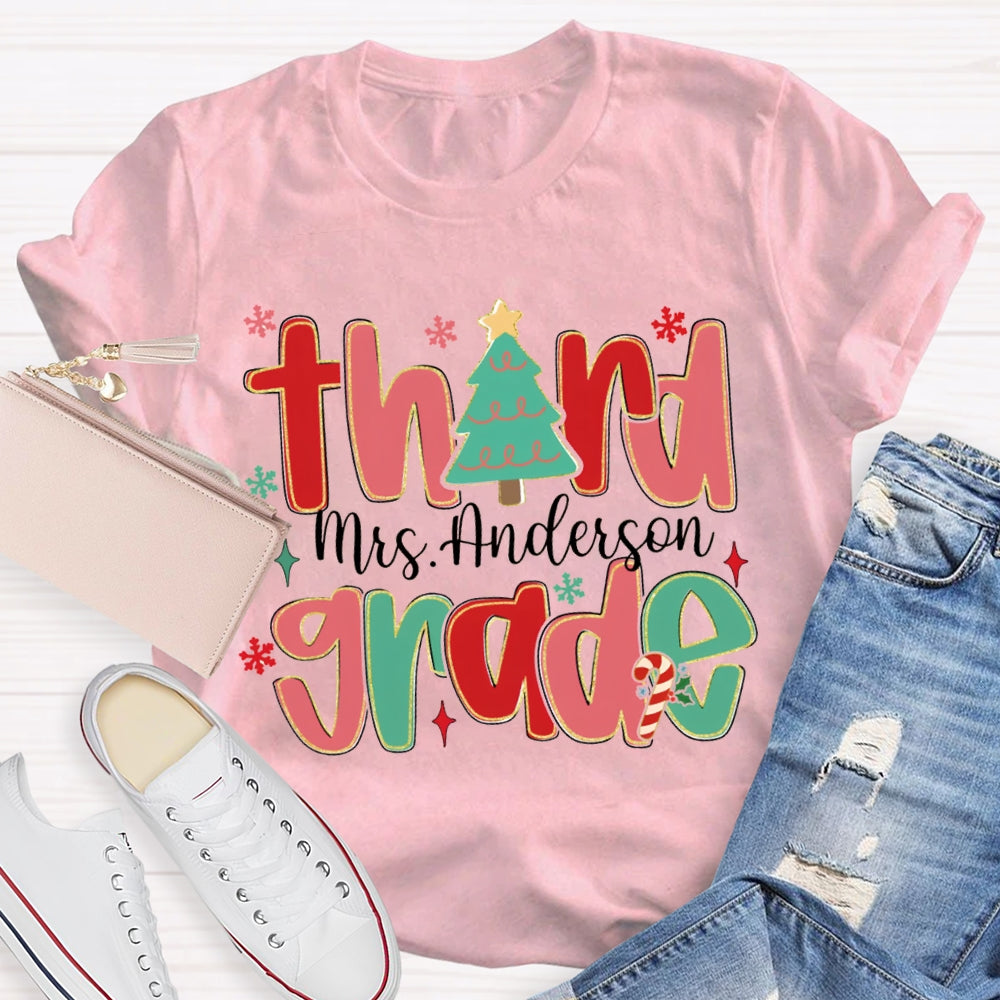 Personalized Name And Grade Teacher Christmas Tree T-shirt