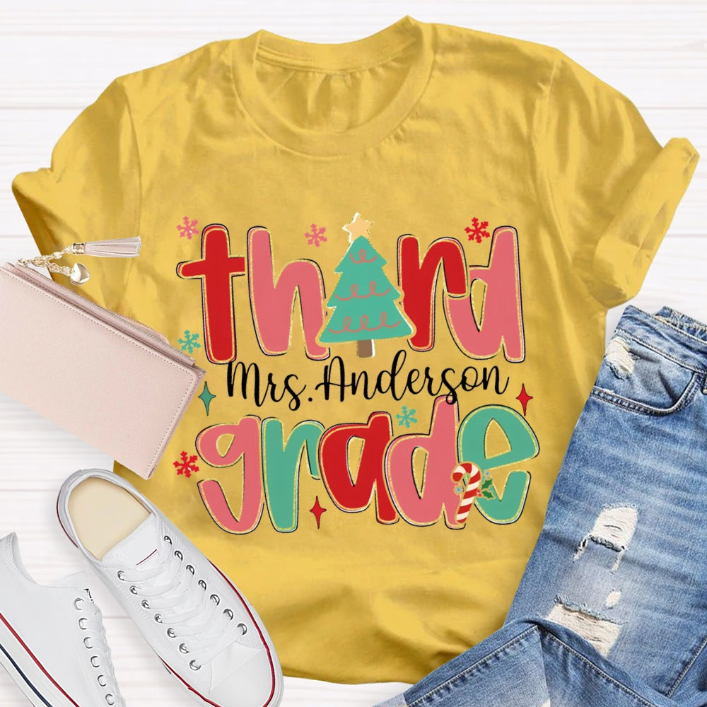 Personalized Name And Grade Teacher Christmas Tree T-shirt
