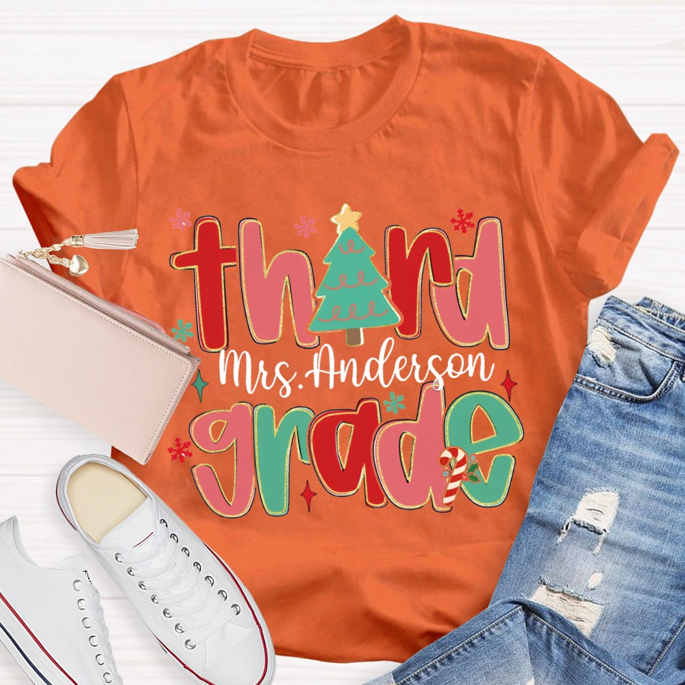 Personalized Name And Grade Teacher Christmas Tree T-shirt