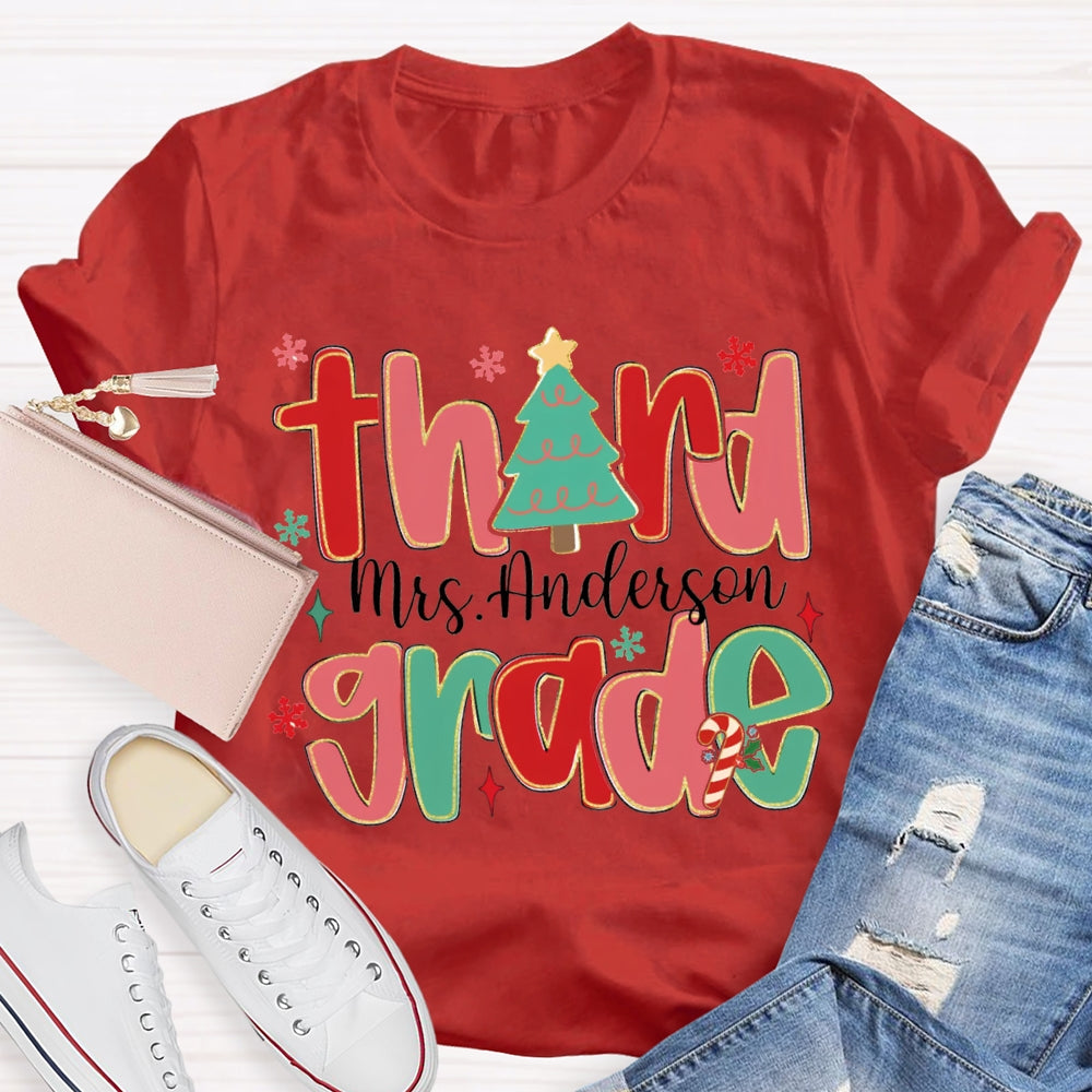 Personalized Name And Grade Teacher Christmas Tree T-shirt
