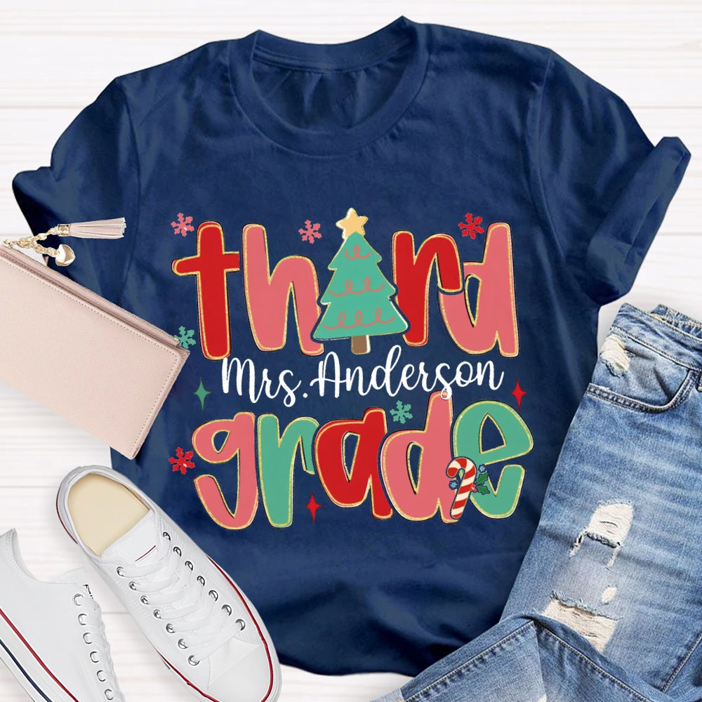 Personalized Name And Grade Teacher Christmas Tree T-shirt