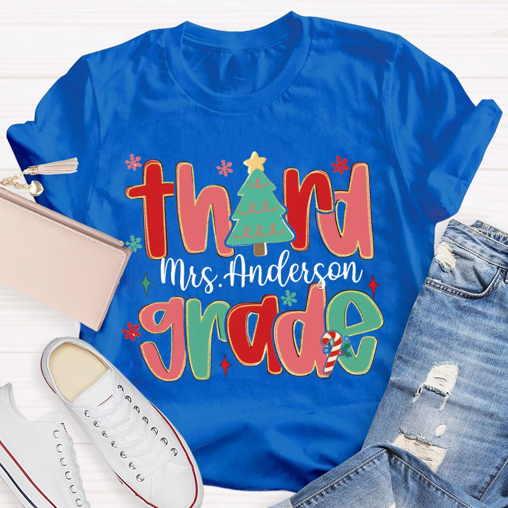 Personalized Name And Grade Teacher Christmas Tree T-shirt