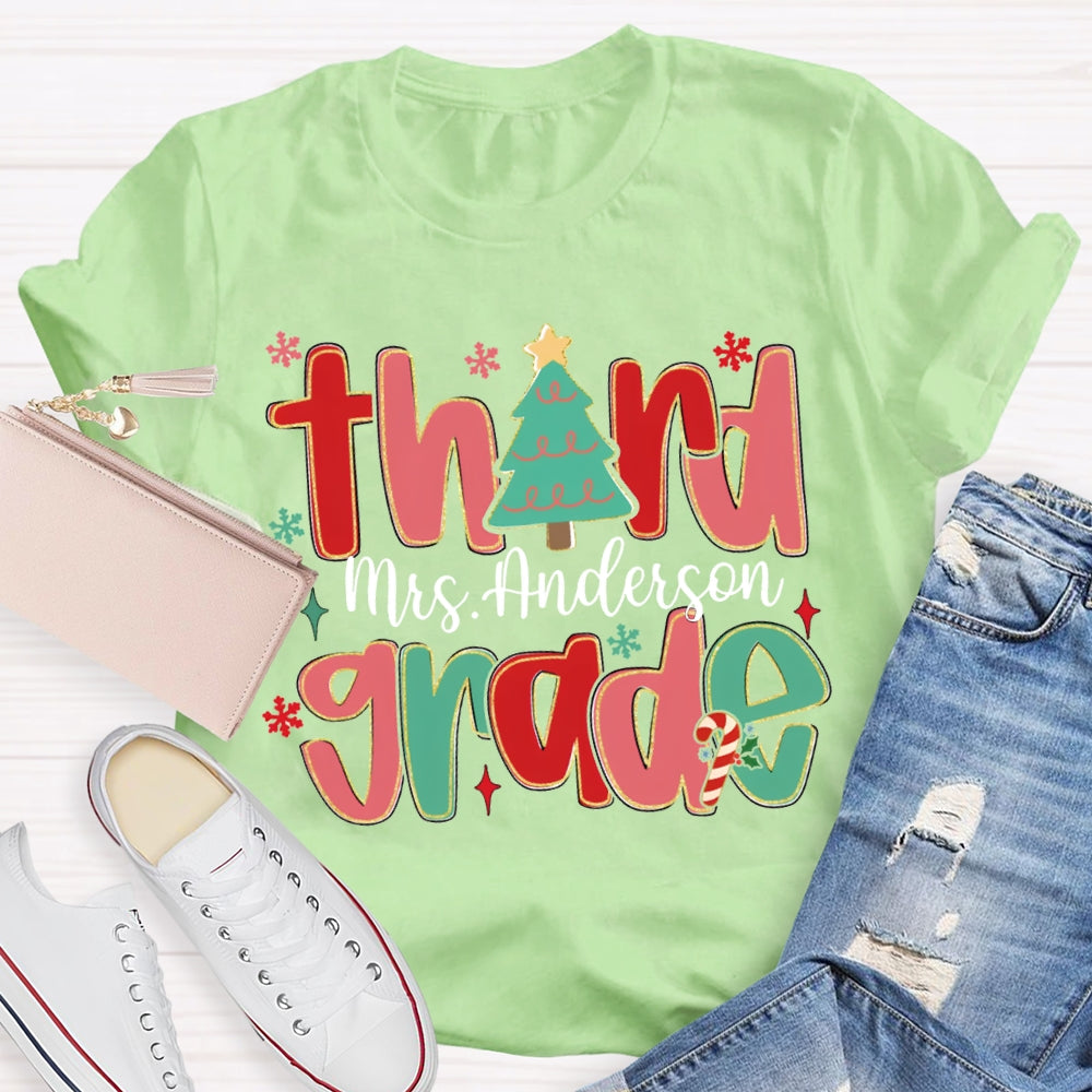 Personalized Name And Grade Teacher Christmas Tree T-shirt