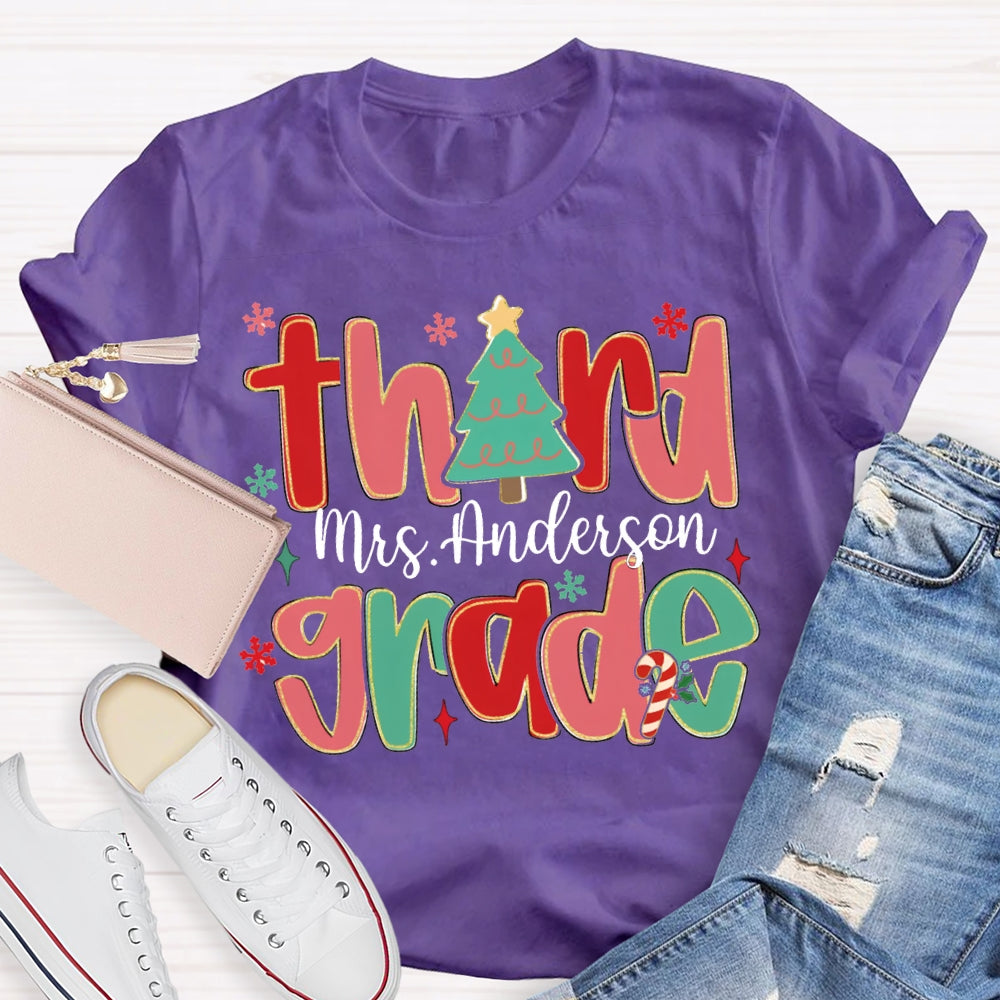 Personalized Name And Grade Teacher Christmas Tree T-shirt