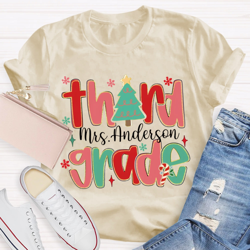 Personalized Name And Grade Teacher Christmas Tree T-shirt