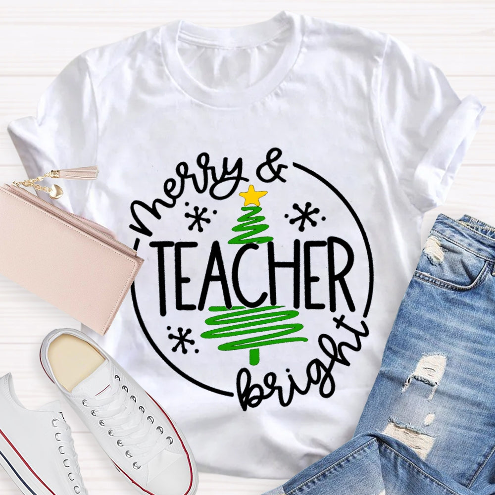 Merry And Teacher Bright Christmas Tree T-shirt