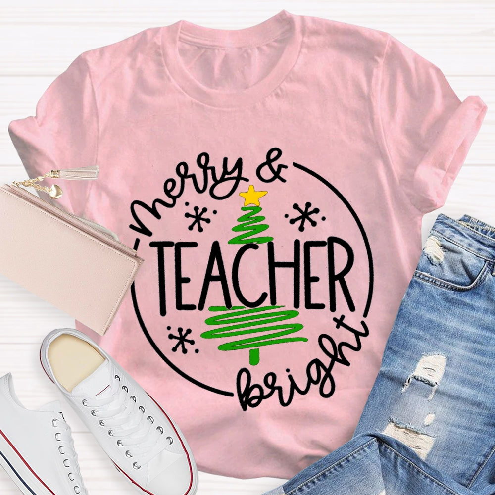 Merry And Teacher Bright Christmas Tree T-shirt