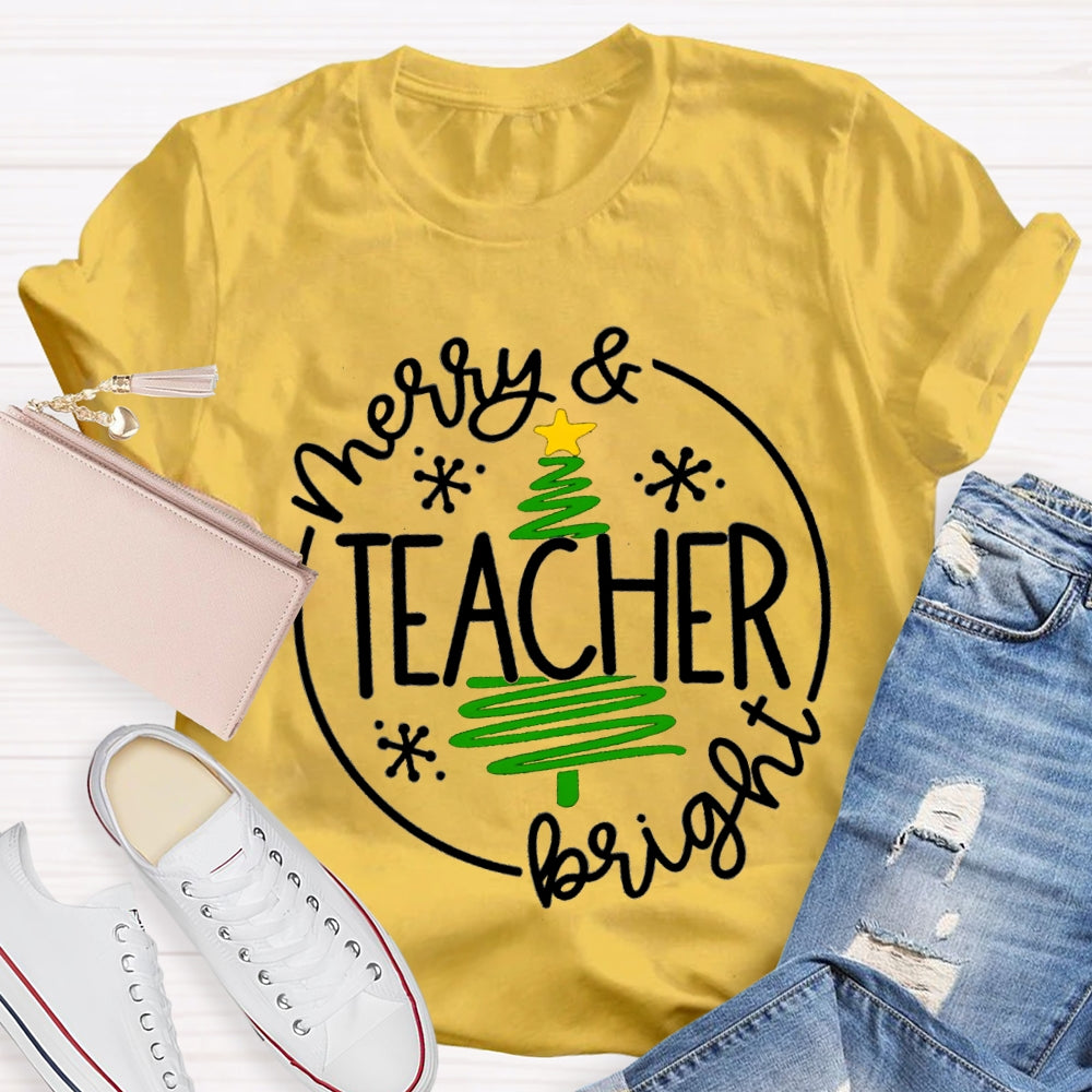 Merry And Teacher Bright Christmas Tree T-shirt