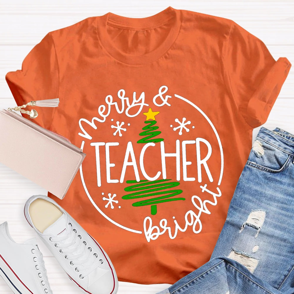 Merry And Teacher Bright Christmas Tree T-shirt