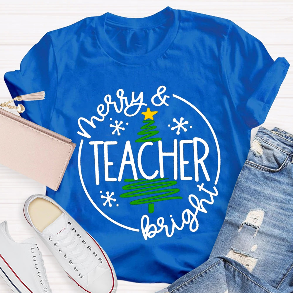 Merry And Teacher Bright Christmas Tree T-shirt