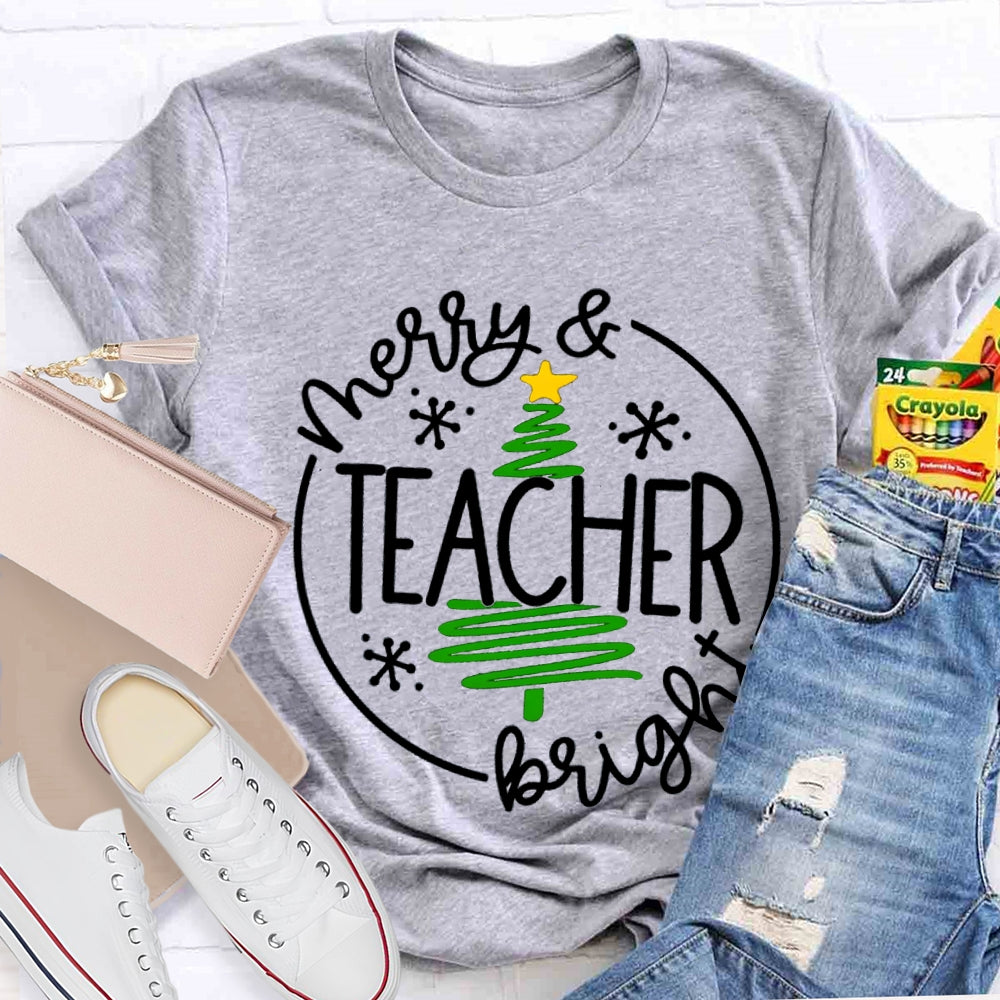 Merry And Teacher Bright Christmas Tree T-shirt