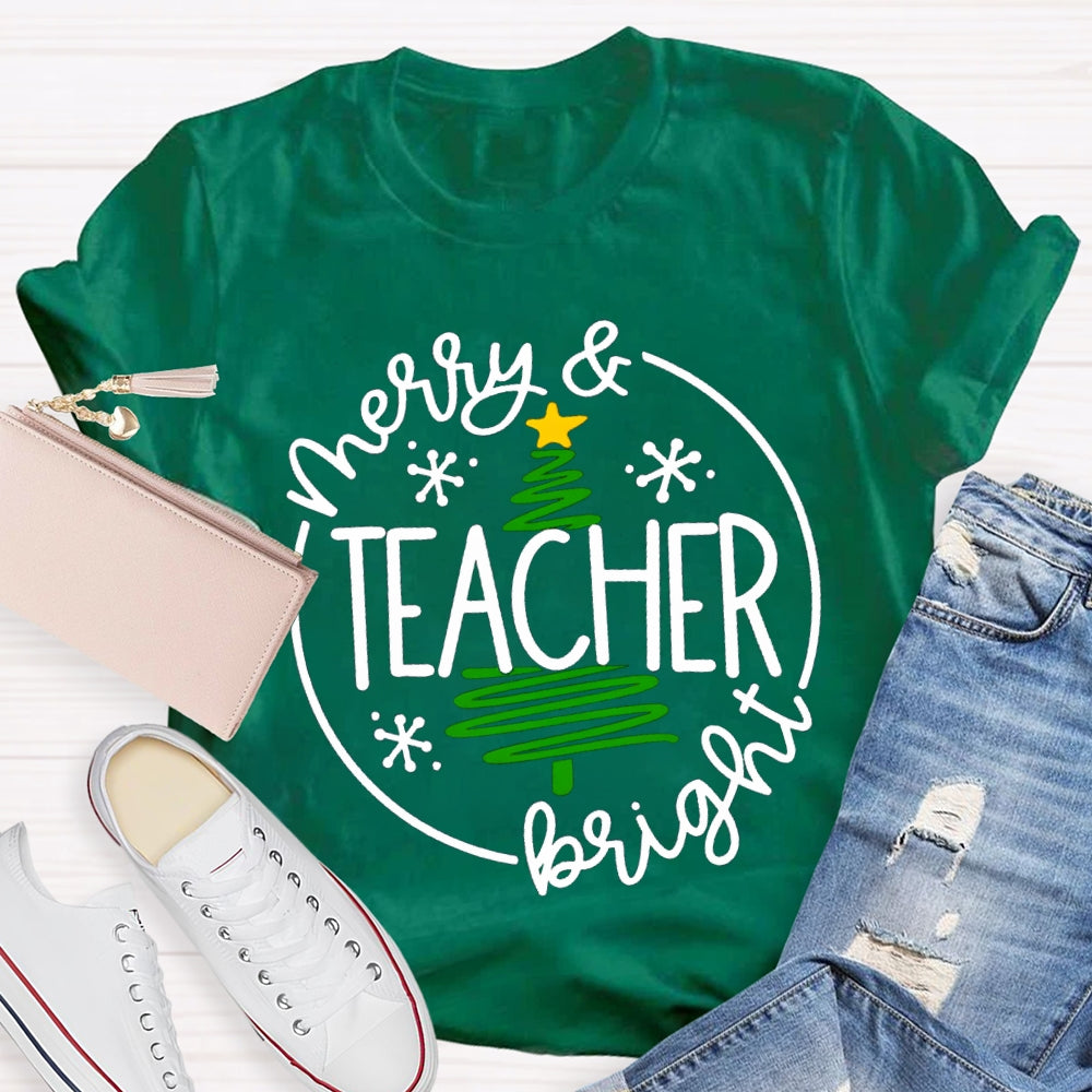 Merry And Teacher Bright Christmas Tree T-shirt