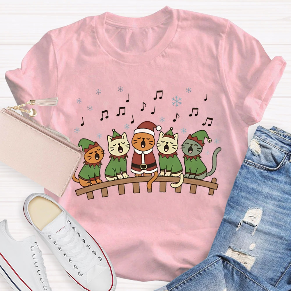 Christmas Cats Listening To Music Christmas Vibes Music Teacher T-shirt