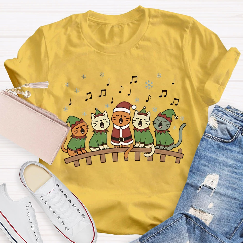 Christmas Cats Listening To Music Christmas Vibes Music Teacher T-shirt