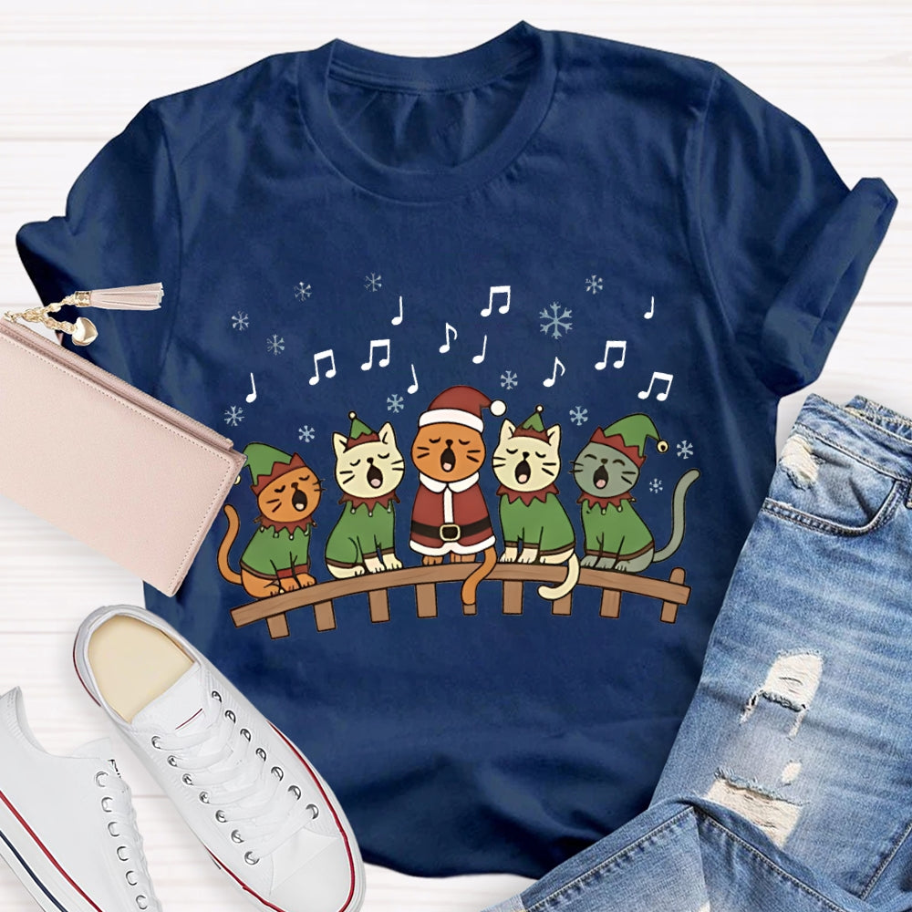 Christmas Cats Listening To Music Christmas Vibes Music Teacher T-shirt