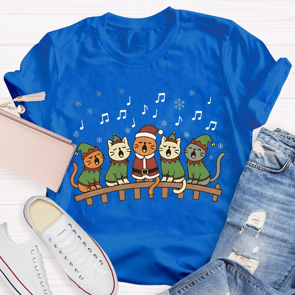 Christmas Cats Listening To Music Christmas Vibes Music Teacher T-shirt