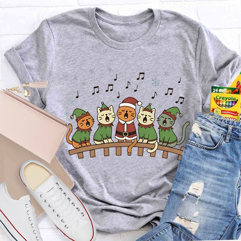 Christmas Cats Listening To Music Christmas Vibes Music Teacher T-shirt