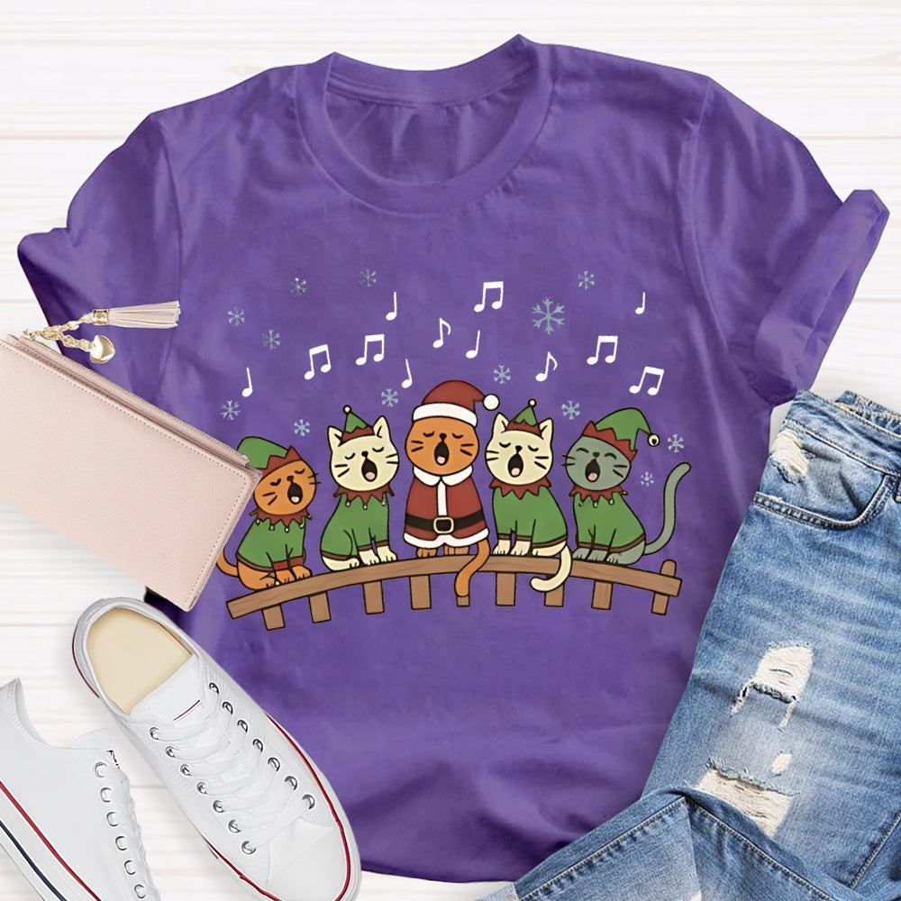 Christmas Cats Listening To Music Christmas Vibes Music Teacher T-shirt