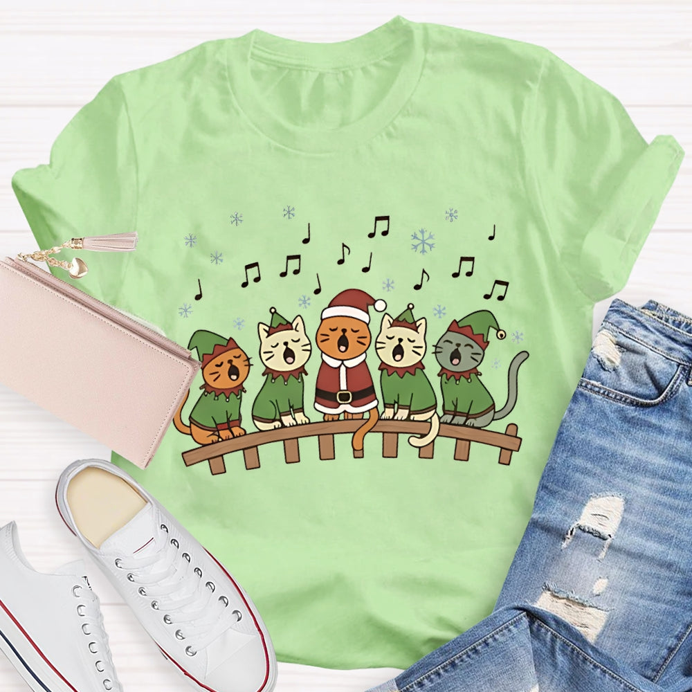 Christmas Cats Listening To Music Christmas Vibes Music Teacher T-shirt