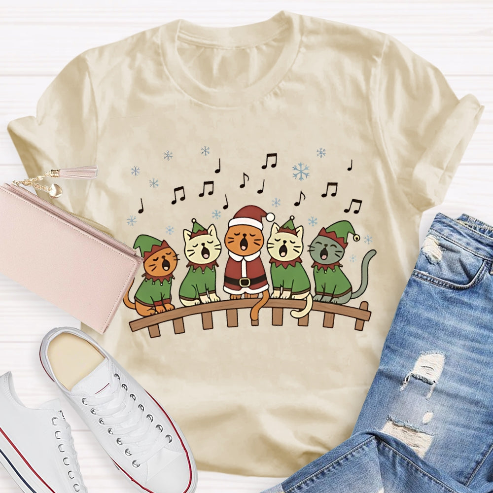 Christmas Cats Listening To Music Christmas Vibes Music Teacher T-shirt