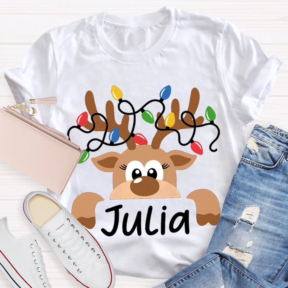 Personalized Name And Design Christmas Elk And Lights Christmas Teacher T-shirt